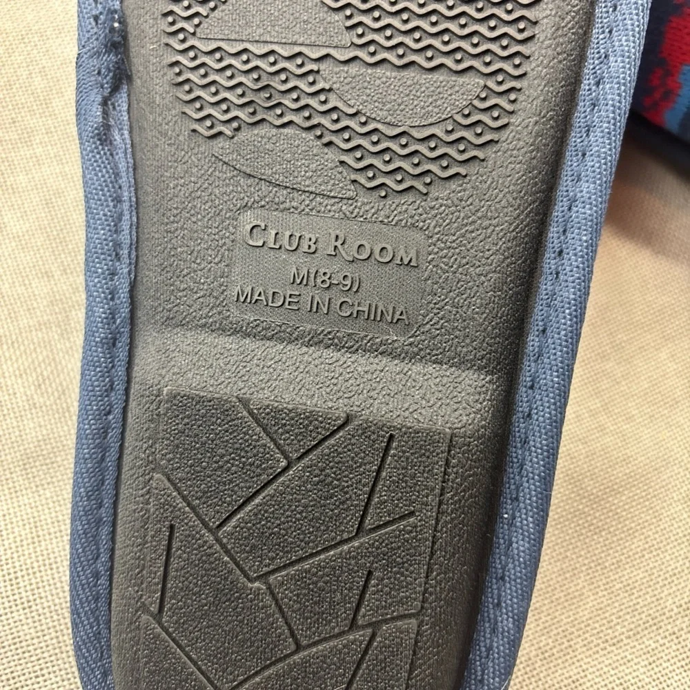 Club Room Mens Holiday Slip On Slippers Navy Blue Red Size Medium 8-9